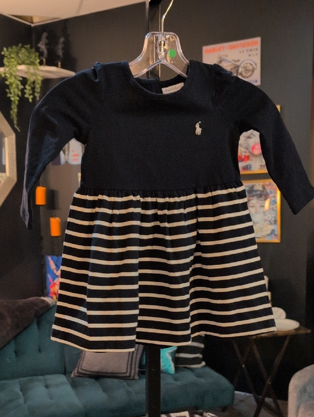Ralph Lauren Navy and White Striped Baby Dress